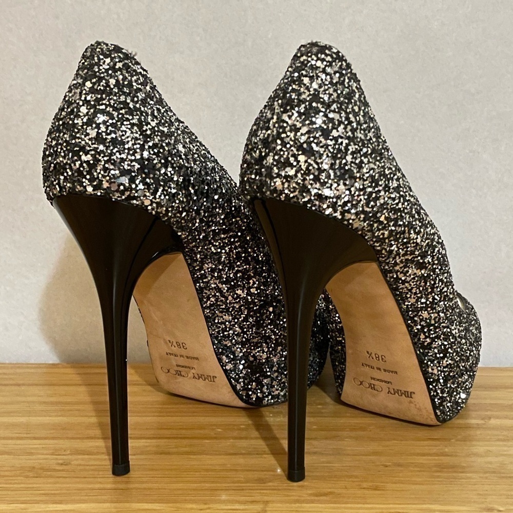 Jimmy Choo Dhalia stilleto pumps 120mm platform black silver chunky glitter 38.5 - Picture 6 of 10
